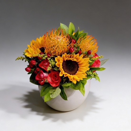 Σύνθεση με πρωτέα, ηλίανθο και τριαντάφυλλα