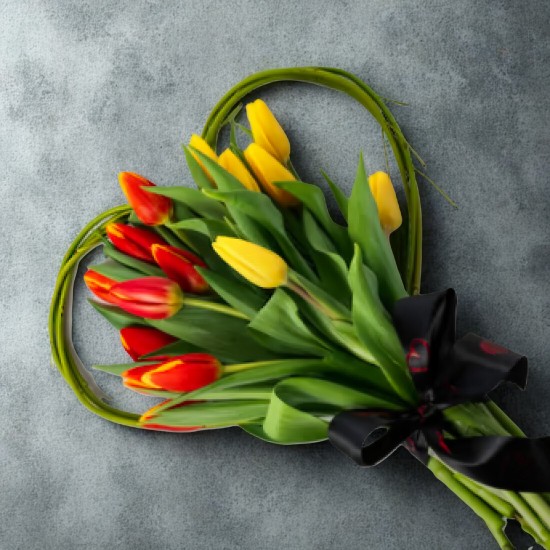 Μπουκέτο καρδιά με τουλίπες
